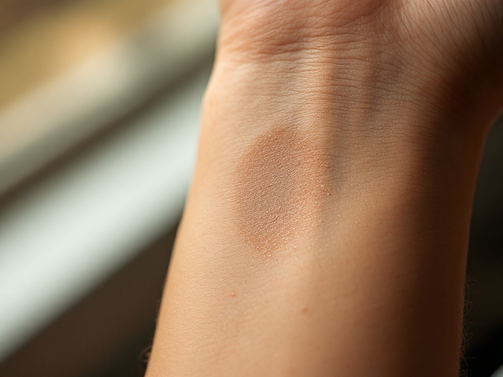 A close view of a forearm where one area of skin has lost its normal color